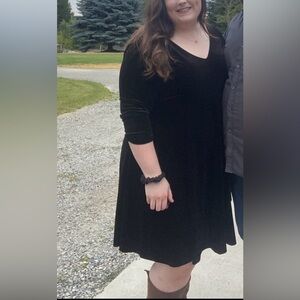 Torrid Black Velvet V-Neck Sleeve Dress